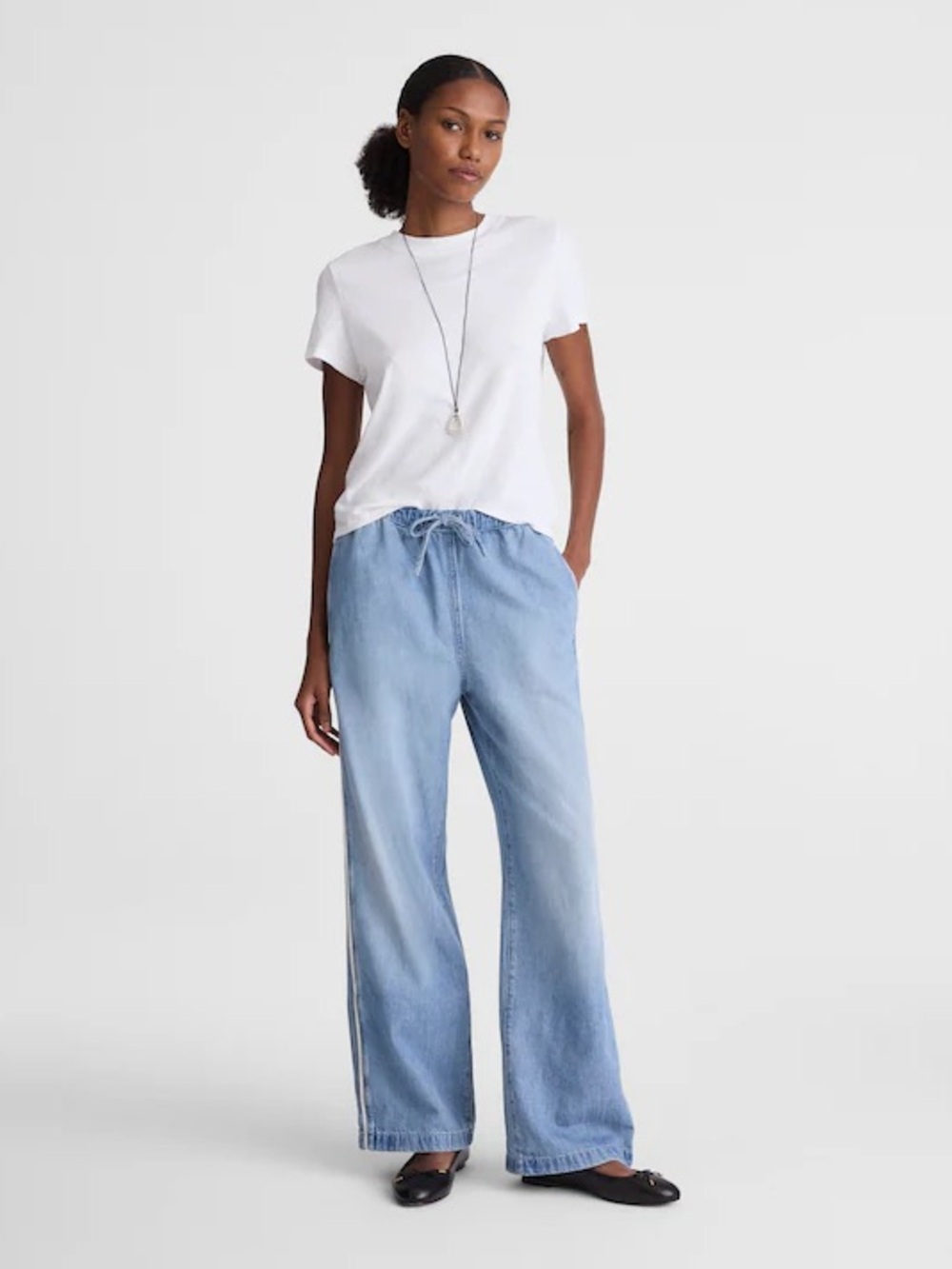 Pull-On Track Pants in Airy Denim Light Blue S NWT